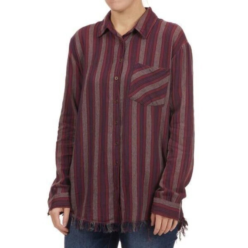 Women’s Angie Button Up Top Red Size Small Wine